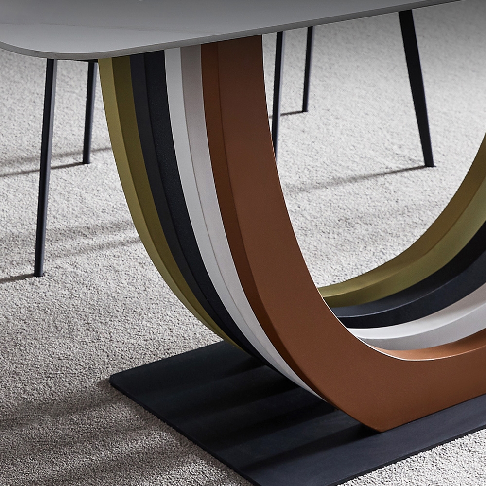 1800mm Rectangular White Faux Marble Dining Table U-Shape Base Carbon Steel Multi-Colour window image