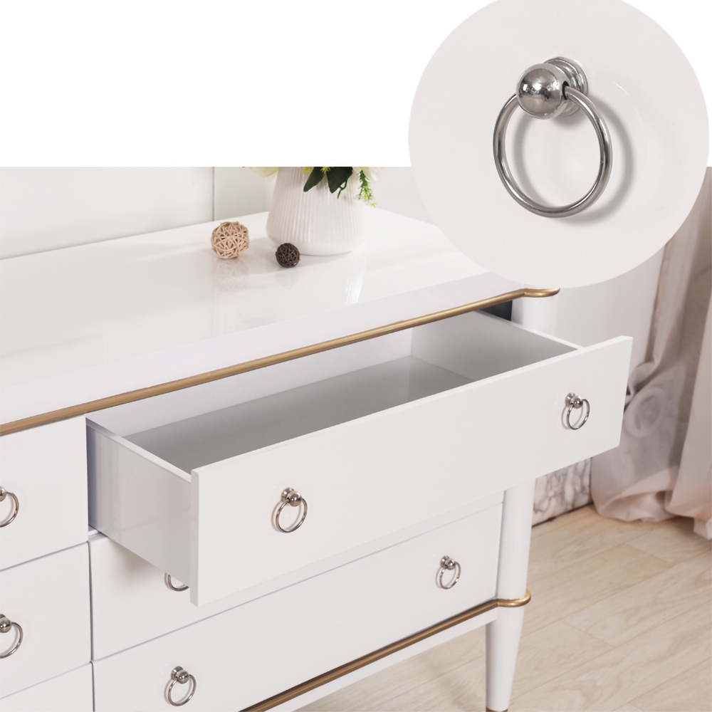 1500mm White Cabinet Glossy Bedroom Dresser with 6 Drawers in Gold window image