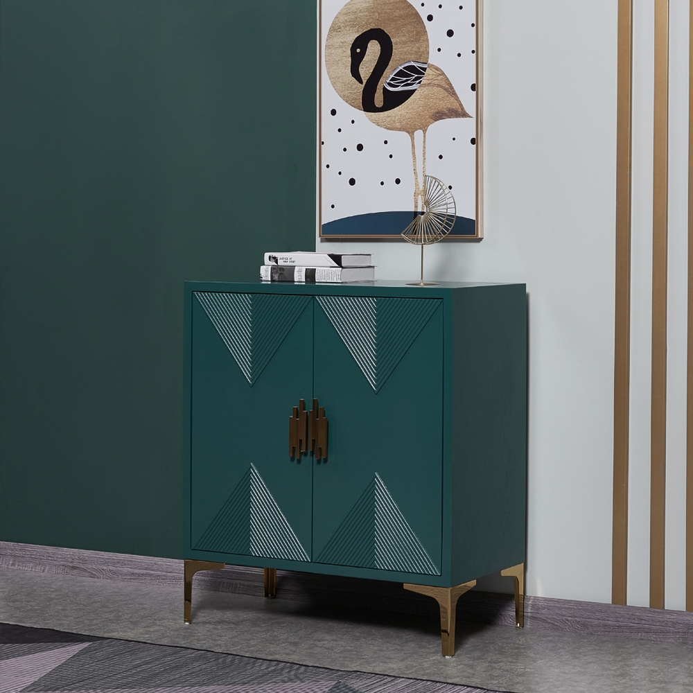 Wovuna 31" Green Shoe Cabinet Rectangle Shoe Storage with Doors and Shelves Gold Finish window image