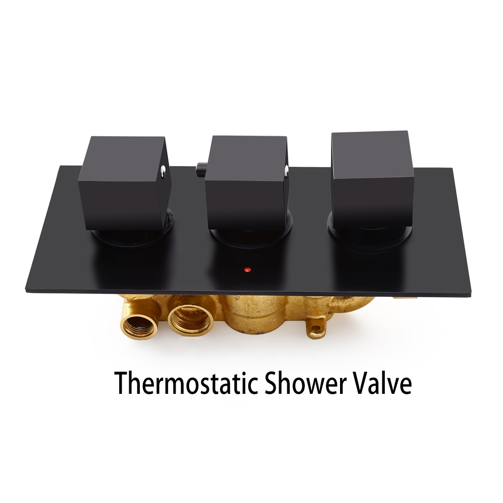 Matte Black Anti-Scald Wall-Mount 12" Rain Shower System with Hand Shower Kit & Bath Filler Solid Brass window image