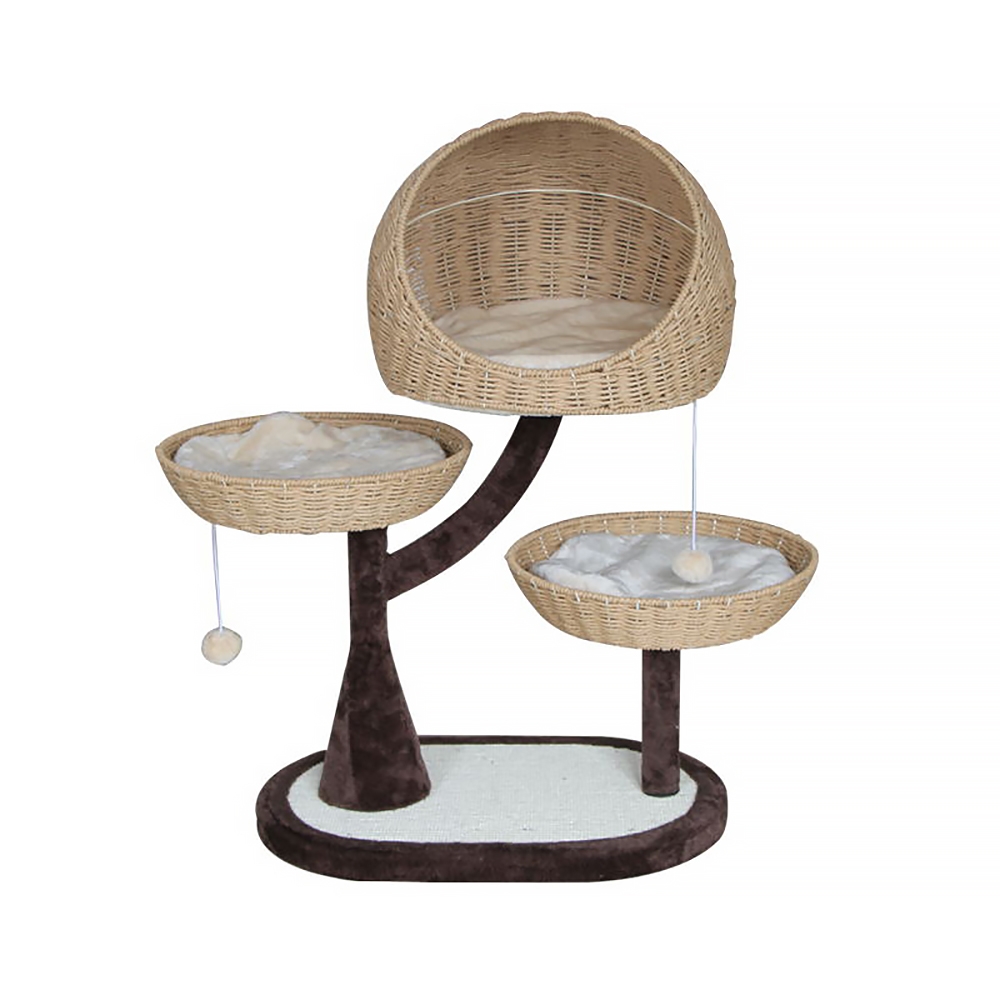 920mm Faux Fur Velvet Cat Tree Condo 3 Tier Woven Cat Bed and Perch window image