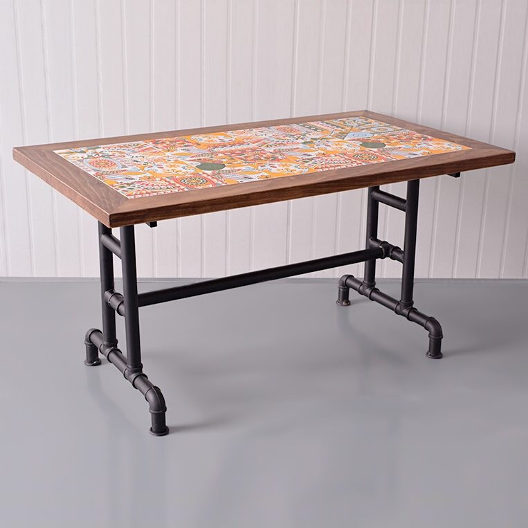 Industrial Retro Pipe 55" Rectangular Dining Table Wood & Metal Dining Table Colorful Pattern window image