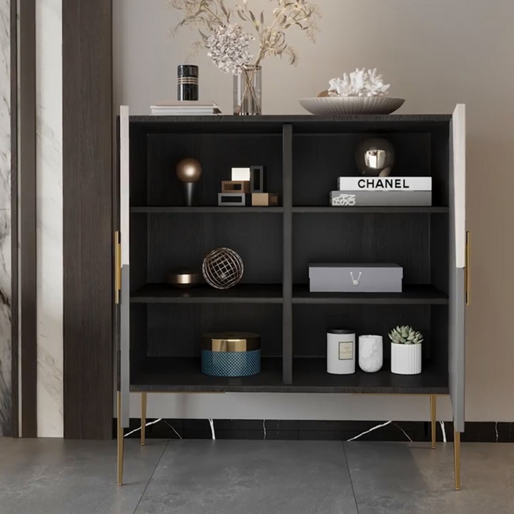 Black 2-Door Chest Modern Accent Cabinet with 4 Shelves in Gold window image