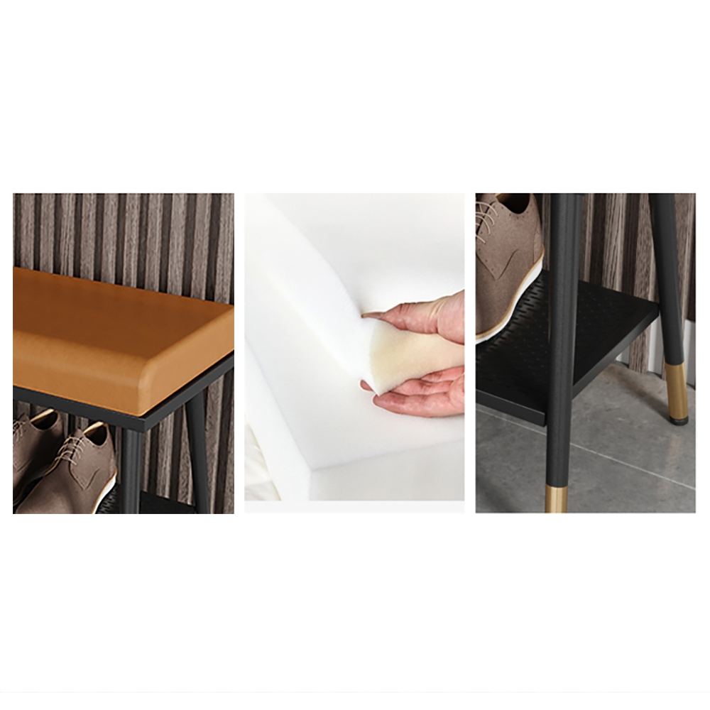 Contemporary Shoe Storage Bench with Shelf & 2 Drawers in Ginger Yellow window image