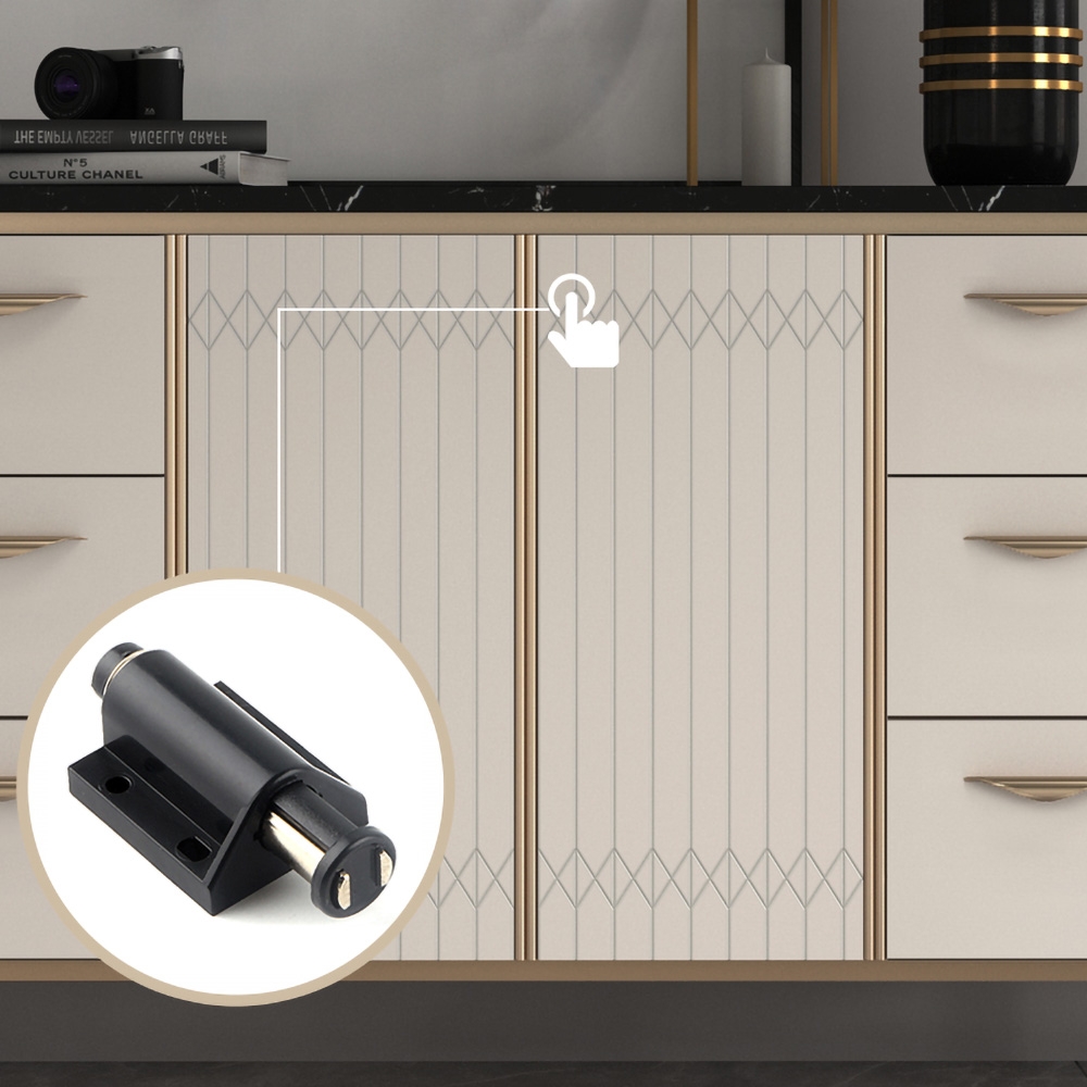 63" White Sideboard Buffet Faux Marble Top Kitchen Cabinet with Doors Adjustable Shelves Drawers window image