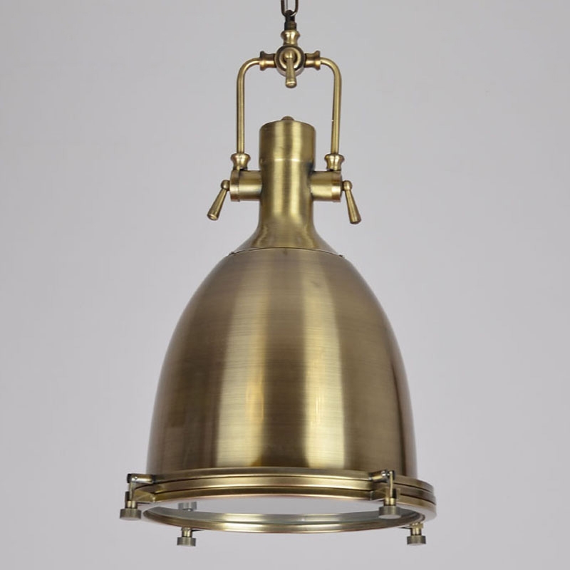 Prim Industrial 1-Light Dome Shade Pendant Light with Frosted Glass Diffuser  Brass window image
