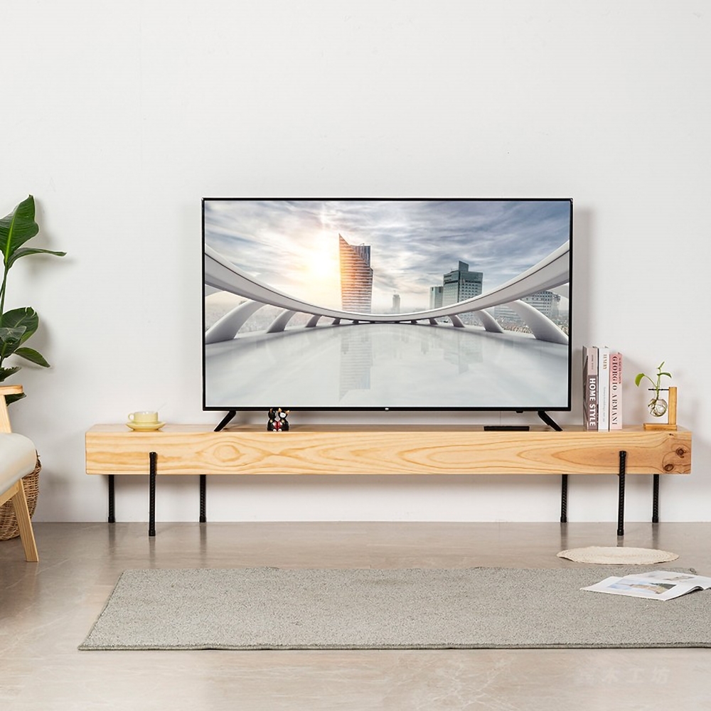 Cottage Natural TV Stand Pine Wood Media Stand for TVs up to 85" in Large window image