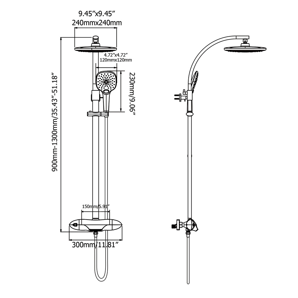 Zime Modern Gold Exposed Adjustable Shower Faucet Thermostatic Valve with 2-Function Hand Shower & Waterfall Tub Spout Shower System Solid Brass window image