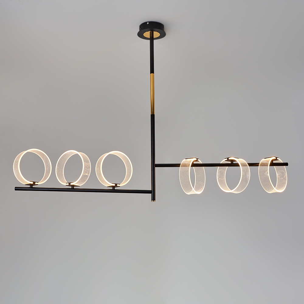 Linear LED Acrylic Island Pedant Light Black and Gold 6 Light Modern window image