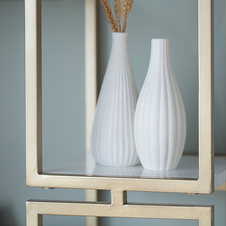 47.2'' Gold Modern Metal Etagere Bookshelf Freestanding Bookcase with  Wood Shelf window image