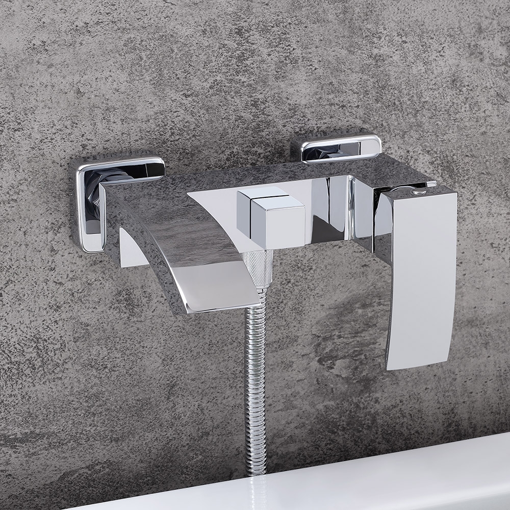 Ridge Wall-Mount Angled Waterfall Spout Single Handle Tub Filler Faucet Only Solid Brass in Polished Chrome window image