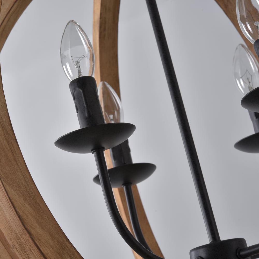 Rustic Vintage 4 Lights Brown Wood Globe Orb Chandelier Rust Metal Candle Light window image