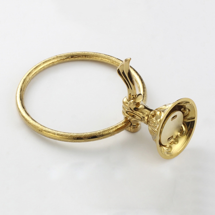 Atre Luxury Round Wall Mounted Single Towel Ring for Bathroom in Gold Finish Solid Brass window image