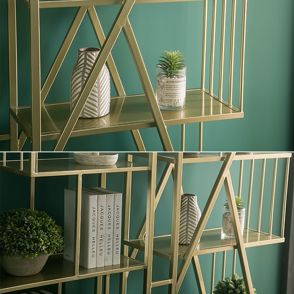62" Modern 'OK' Freestanding Etagere Bookshelf in Golden Metal window image