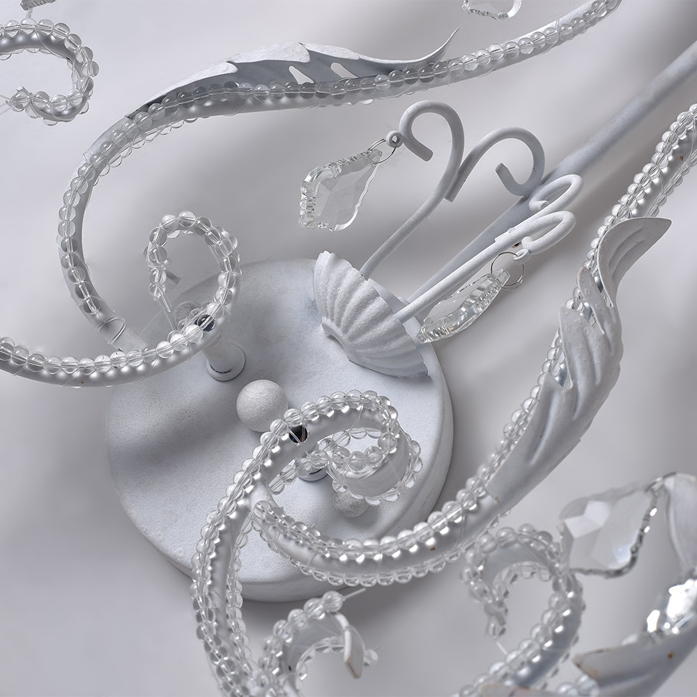 French Country Clear Crystal Beads 2-Light Indoor Wall Sconce in Antique White window image