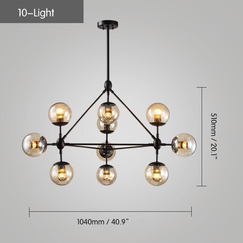 Retro Industrial Loft Multiple Tea Glass Globe Black Iron 15-Light Pendant Light window image