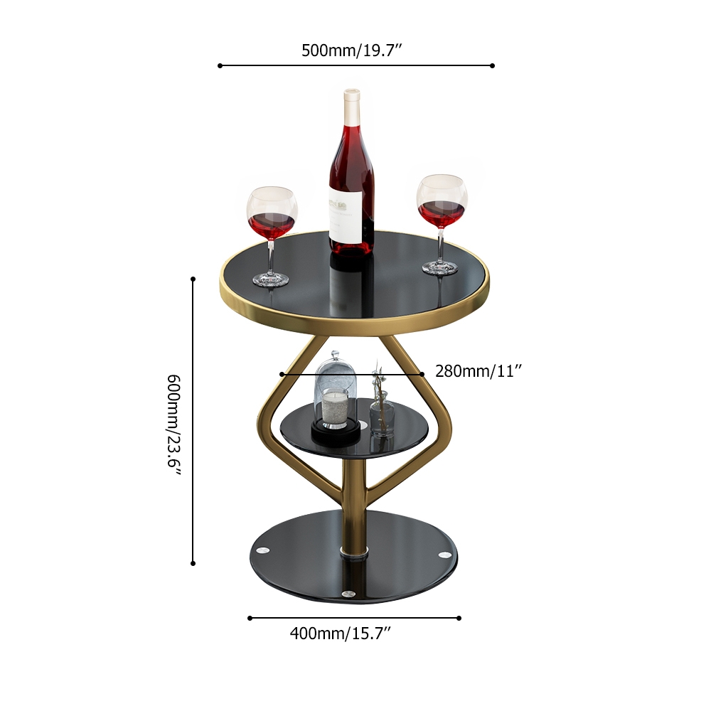 Modern Round End Table Tempered Glass Tabletop with Shelf window image