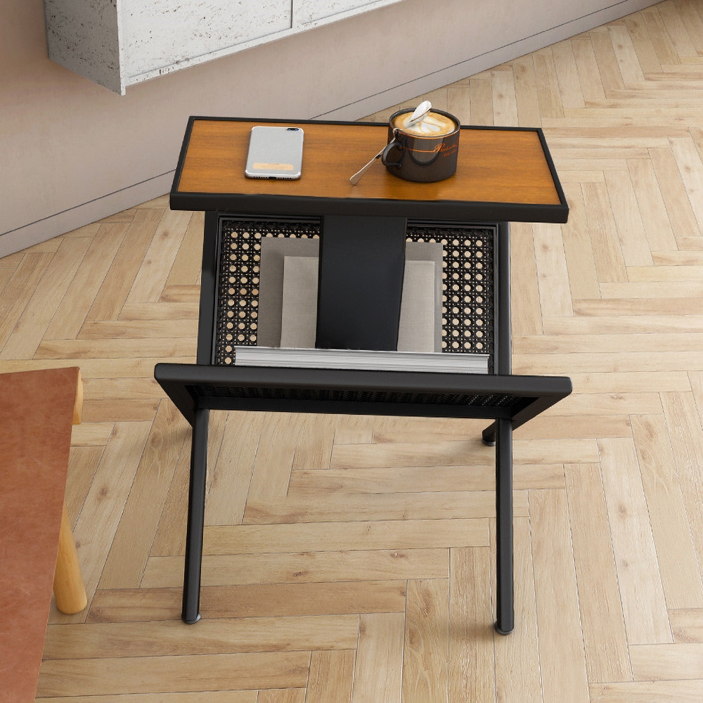 Modern Black Side Table with Storage Wooden Top End Table window image