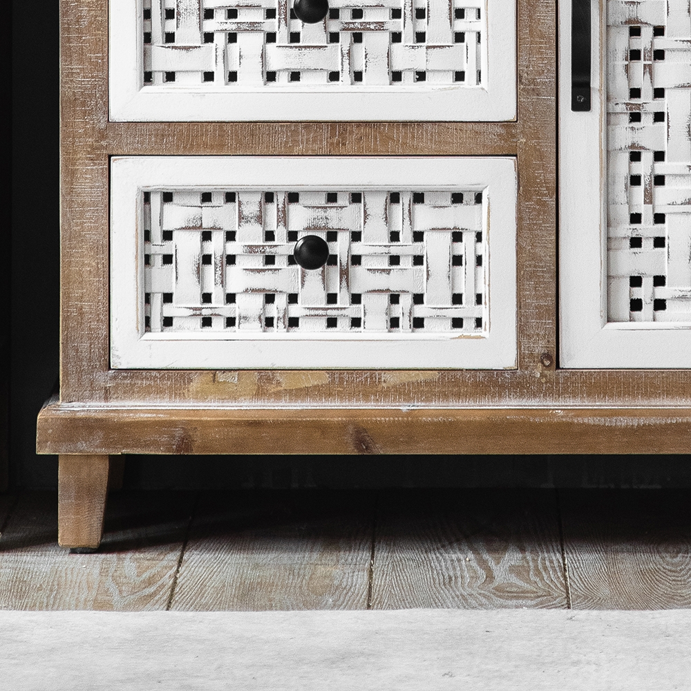 Cottage Distressed White Cabinet with Drawers & Doors window image