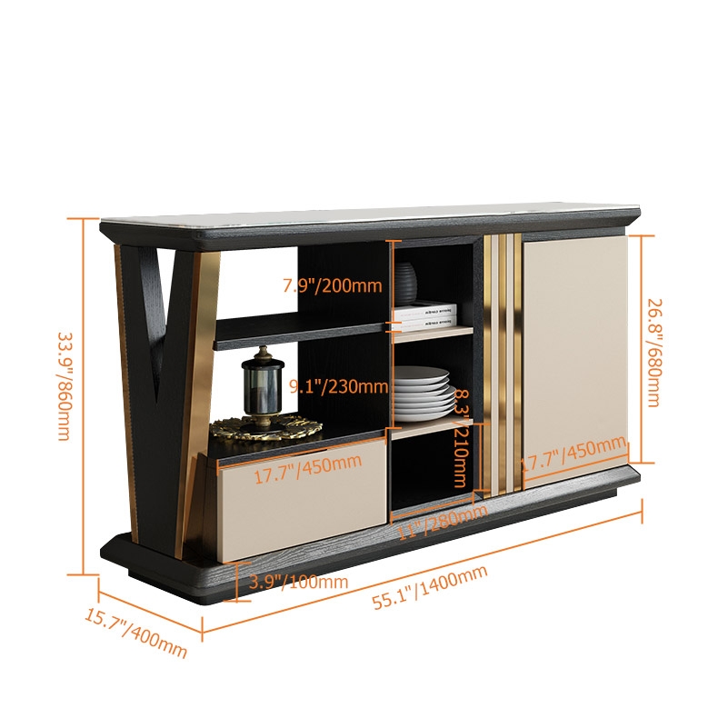 Modern Sideboard Buffet Gold Sideboard Table with Drawer & Shelf Accent Cabinet Open Storage window image
