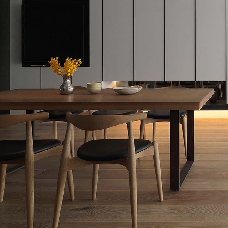 Industrial Loft Rectangular Solid Wood Table Top Metal Base Dining ...