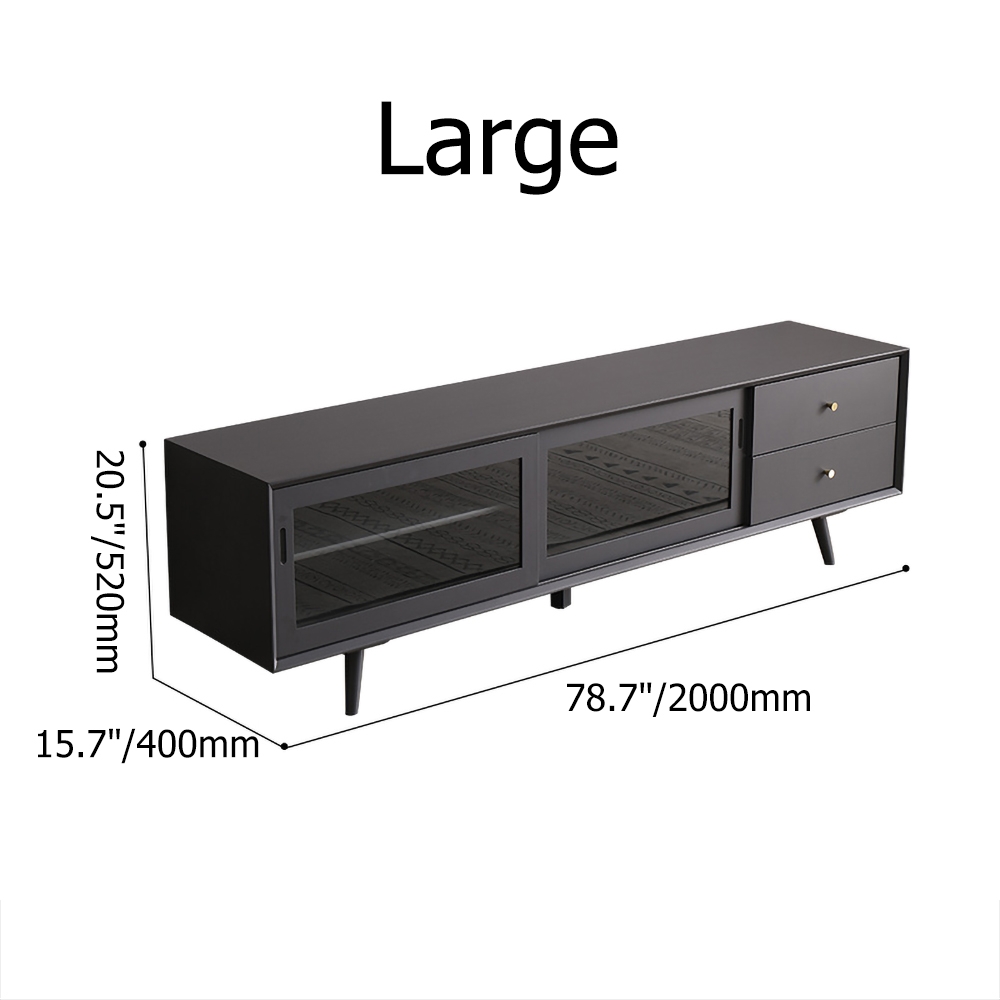 Modern Grey TV Stand Rectangle Media Console with Sliding Glass Doors & 2 Doors Small window image
