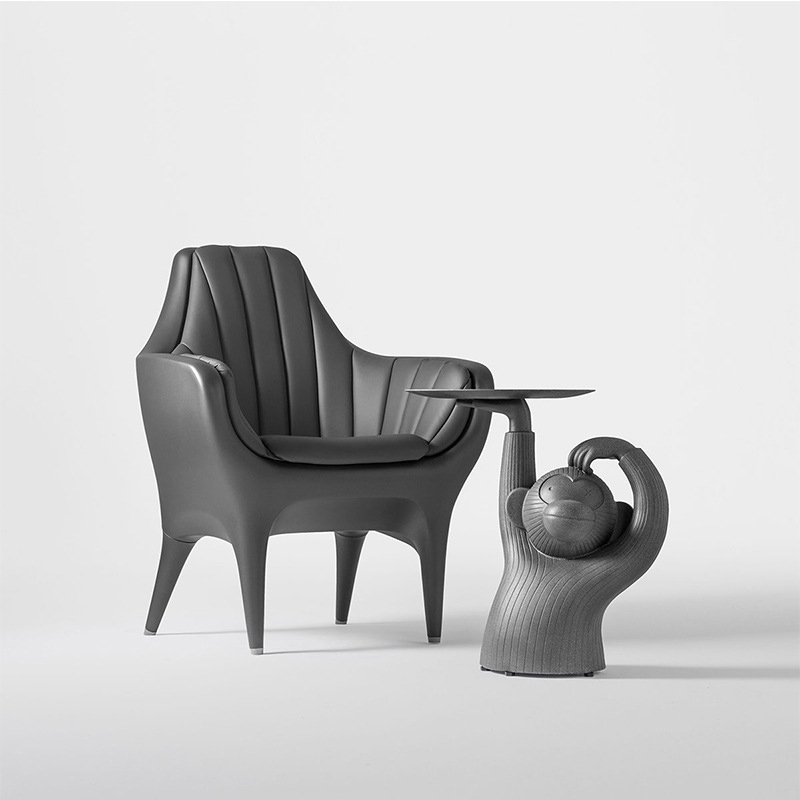 Modern Lovely 20" Side Table Gray Round End Table with Tray Monkey Side Table window image