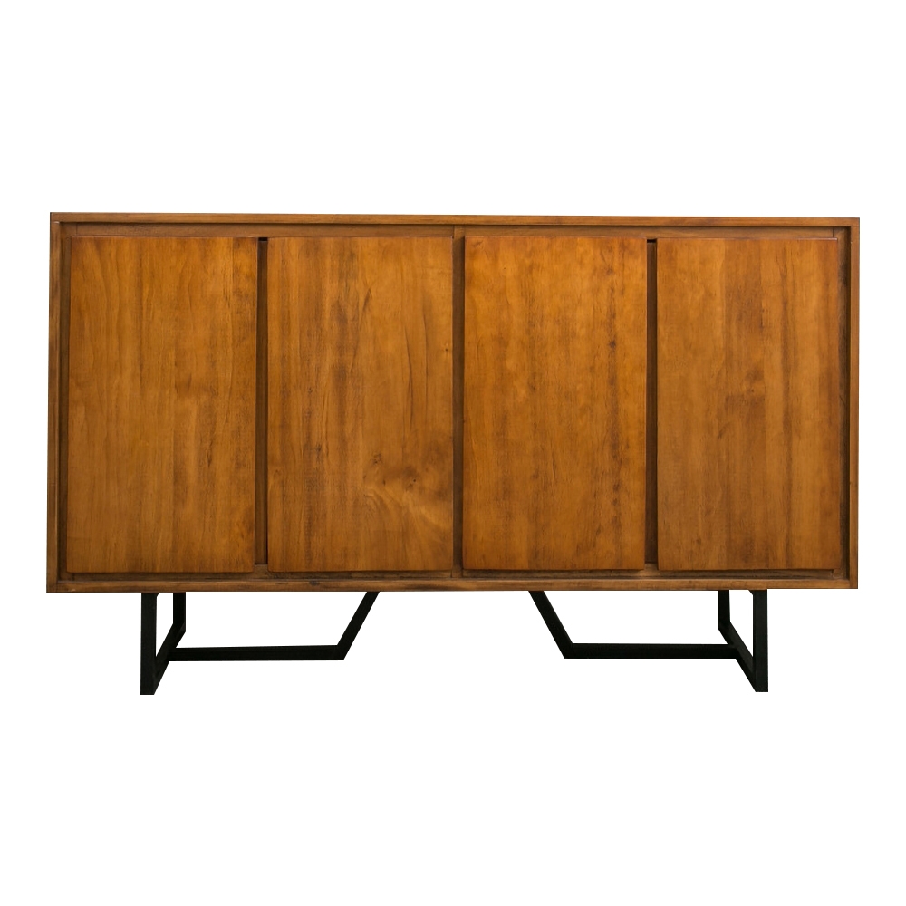 Cottage Walnut Sideboard Buffet Pine Wood Kitchen Cabinet with 4 Doors and 2 Shelves in Black window image