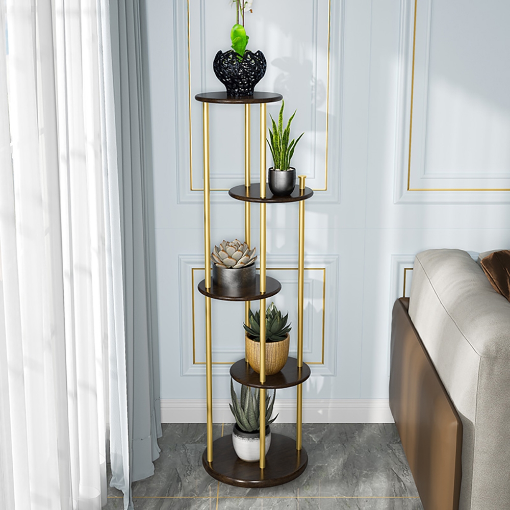 Modern Metal Conor Plant Stand Shelving Freestanding with  5-Tier Shelving Gold & Black window image