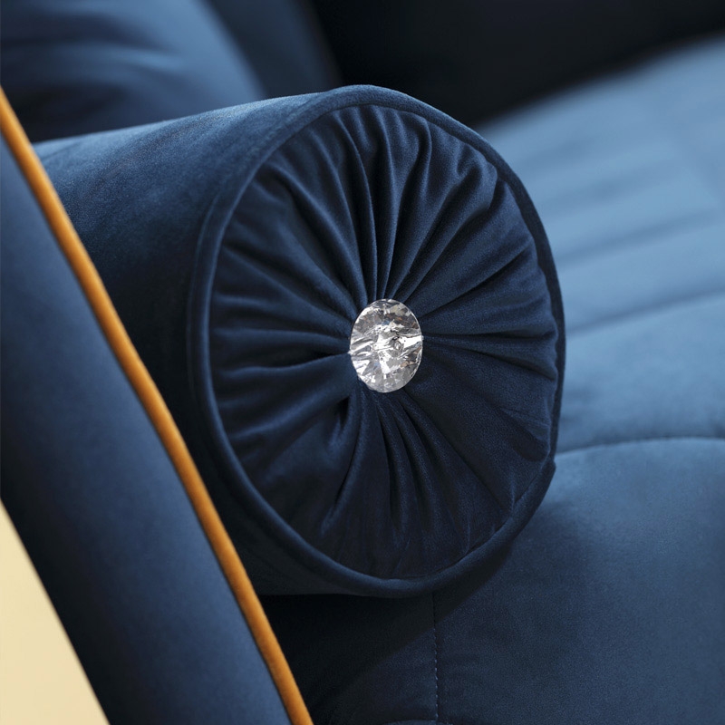 Modern Blue Velvet Upholstered Sofa 3-Seater Sofa Luxury Sofa with Pillows Solid Wood Frame Gold Legs window image