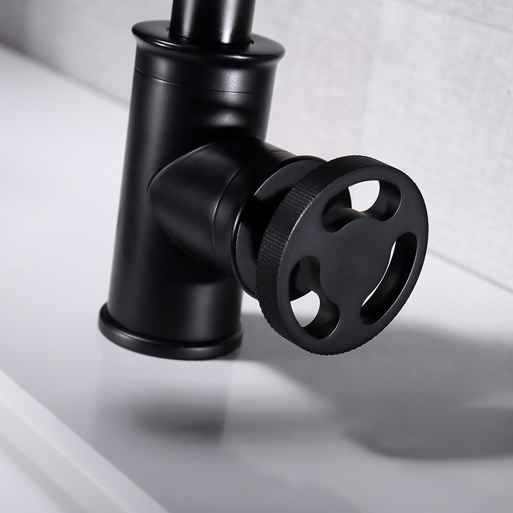 Ruth Industrial Pipe Monobloc Bathroom Basin Mixer Tap Single Handle Solid Brass in Black window image