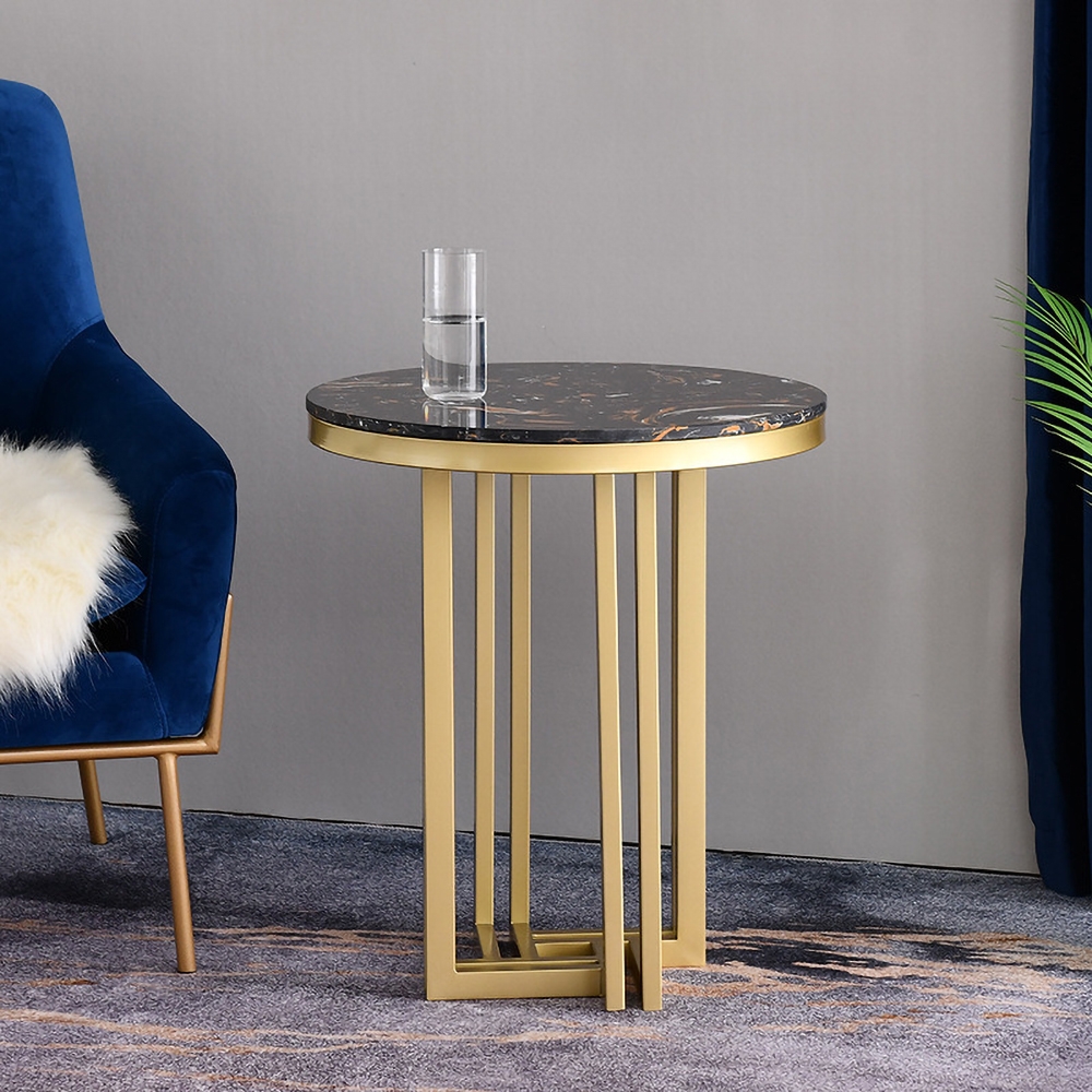 Gold Round End Table with Marble Top Side Table Metal window image