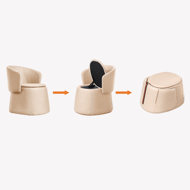 Convertible Beige Faux Leather Accent Chair Upholstered Armchair with Storage Modern Ottoman window image