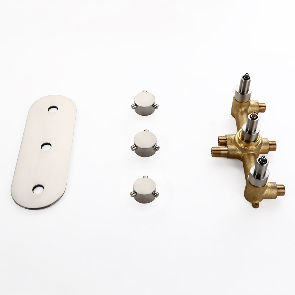 Modern Solid Brass 3-Function Brushed Nickel Shower Valve & Trim with Round Knobs window image