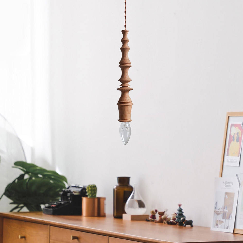 Wood Pendant Light Stylish Mini 1-Light Walnut Style D window image