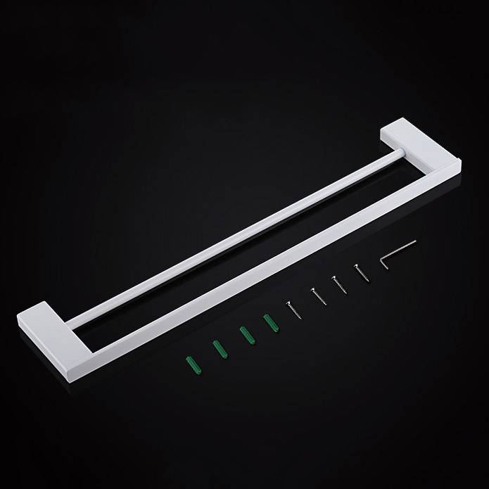 Tierney Minimaliste Barre Double Porte-serviette Mural Blanc en Acier Inoxydable image de fenêtre