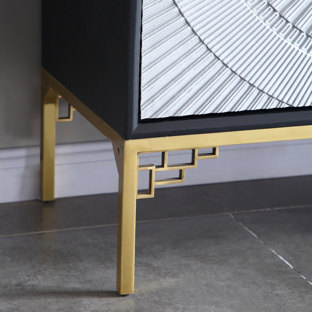 Black&Silver Sideboard Buffet Solid Wood Kitchen Cabinet with Doors and Shelves in Brass window image
