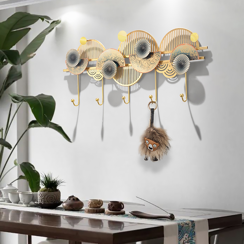 Oriental Style Distressed Wall Mounted Coat Rack Set of 2 window image