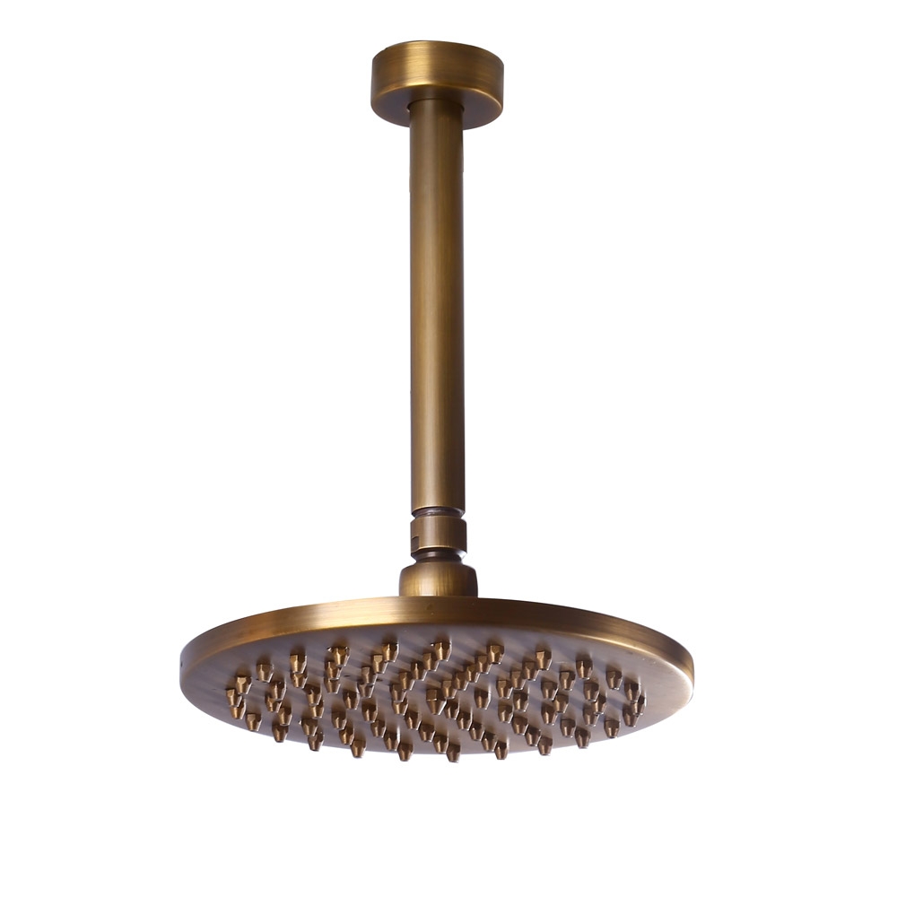 Brewst Antique Brass Ceiling Rain Shower Head Only Wall-Mount Shower System & Single Lever window image