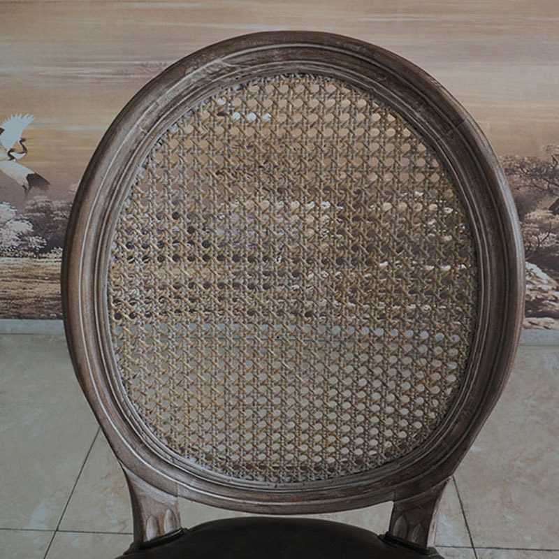 French Farmhouse Wood Dining Chairs Cane Back Dining Chair Faux Leather Upholstered Dining Chair window image