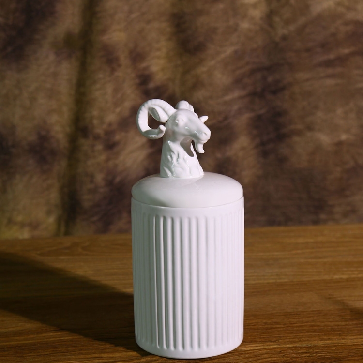 Contemporary Cylinder 4-Piece Ceramic Kitchen Storage Canister Set with Animal Lid in Ivory window image