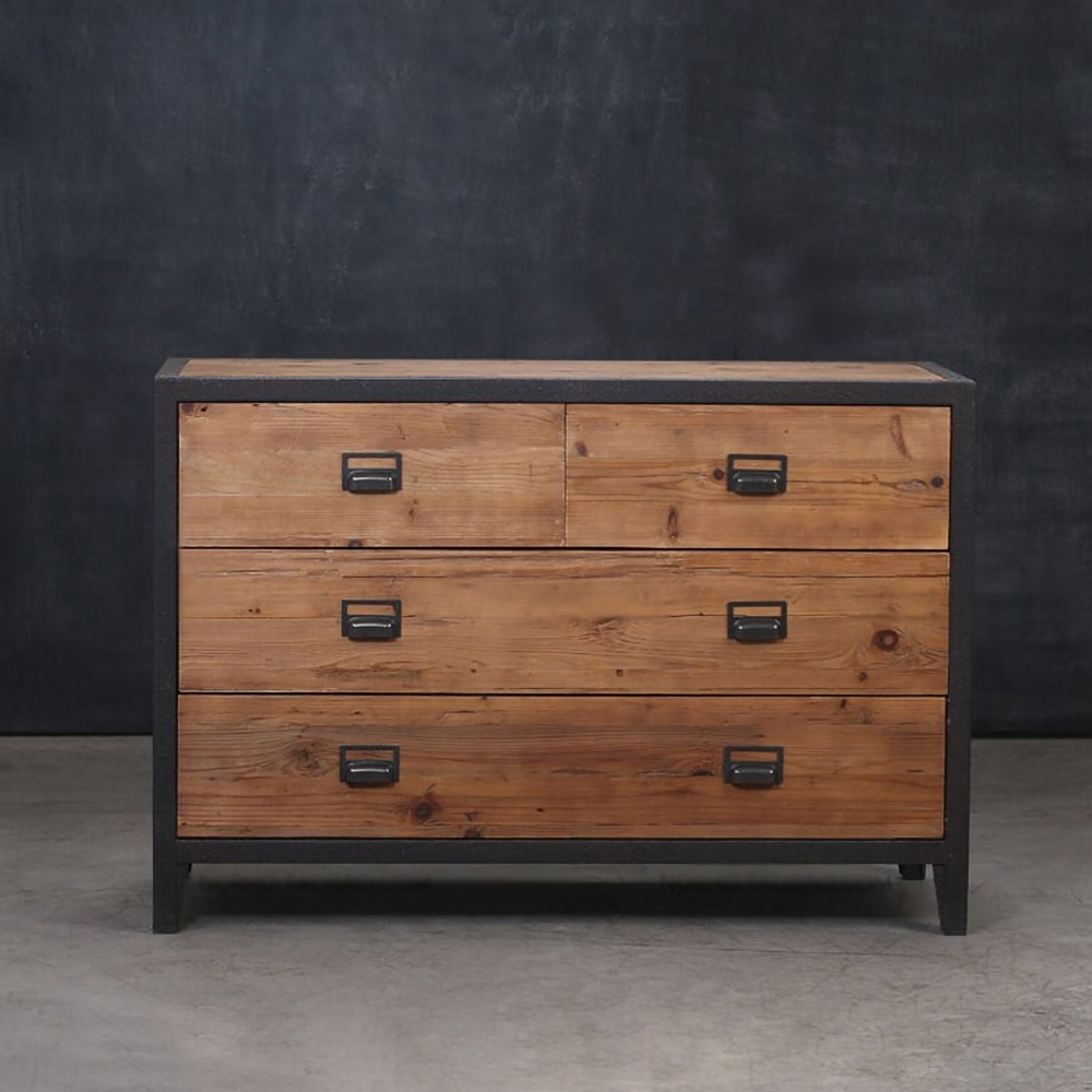 Industrial Sideboard Buffet Storage Cabinet Kitchen Storage Buffet Walnut Dining Buffet Modern Storage Sideboard with 4 Drawers window image