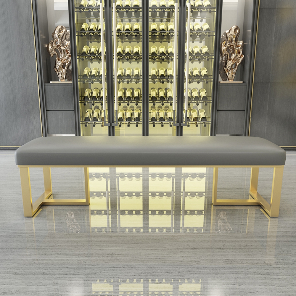 Modern Hallway Bench Grey Faux Leather Upholstered Ottoman Bench for End of Bed window image