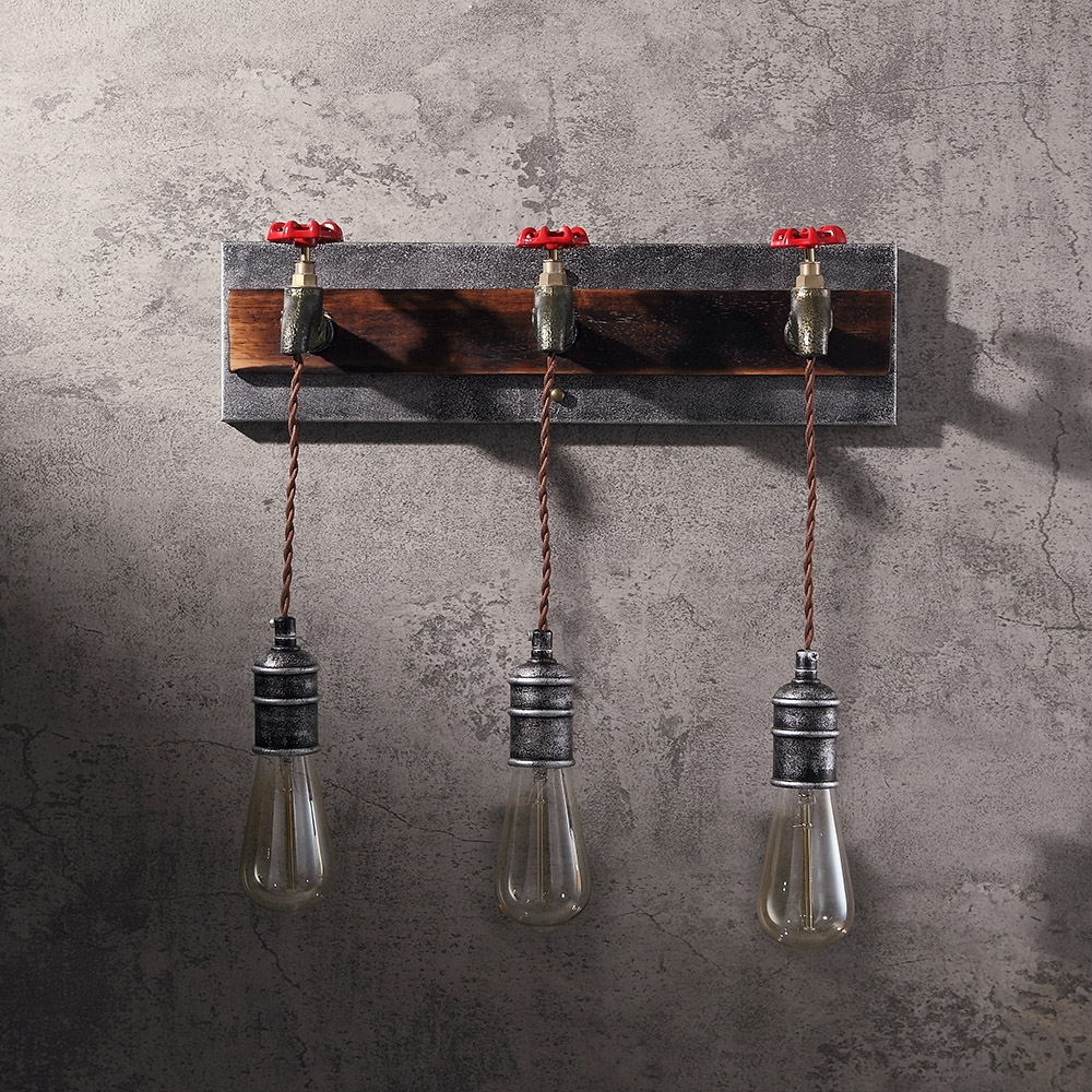 Industrial Loft Metal Water Pipe 3-Light Wall Sconce with Exposed Edison Bulb window image