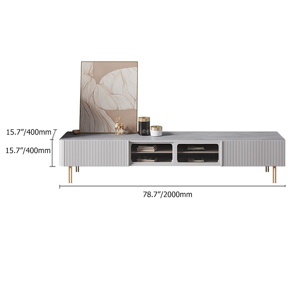 Minimalist Gray TV Stand Sintered Stone Top Media Console with Sliding Doors for TVs window image
