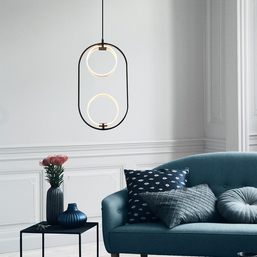 Modern Acrylic LED Pendant Light 2 Light Oval Shape Black Metal window image