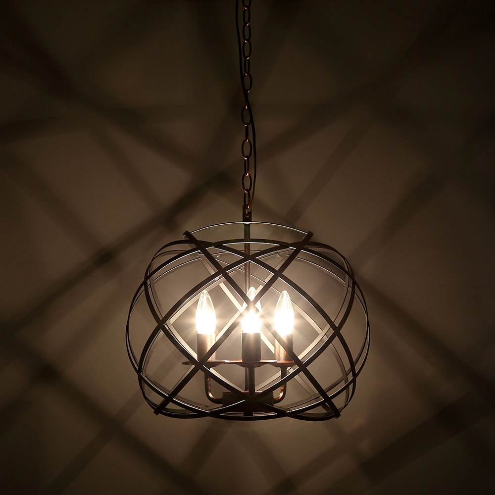 Industriële Loft Geometrische 3-licht Globe kroonluchter Antieke koperen kaars stijl kroonluchter Vensterafbeelding