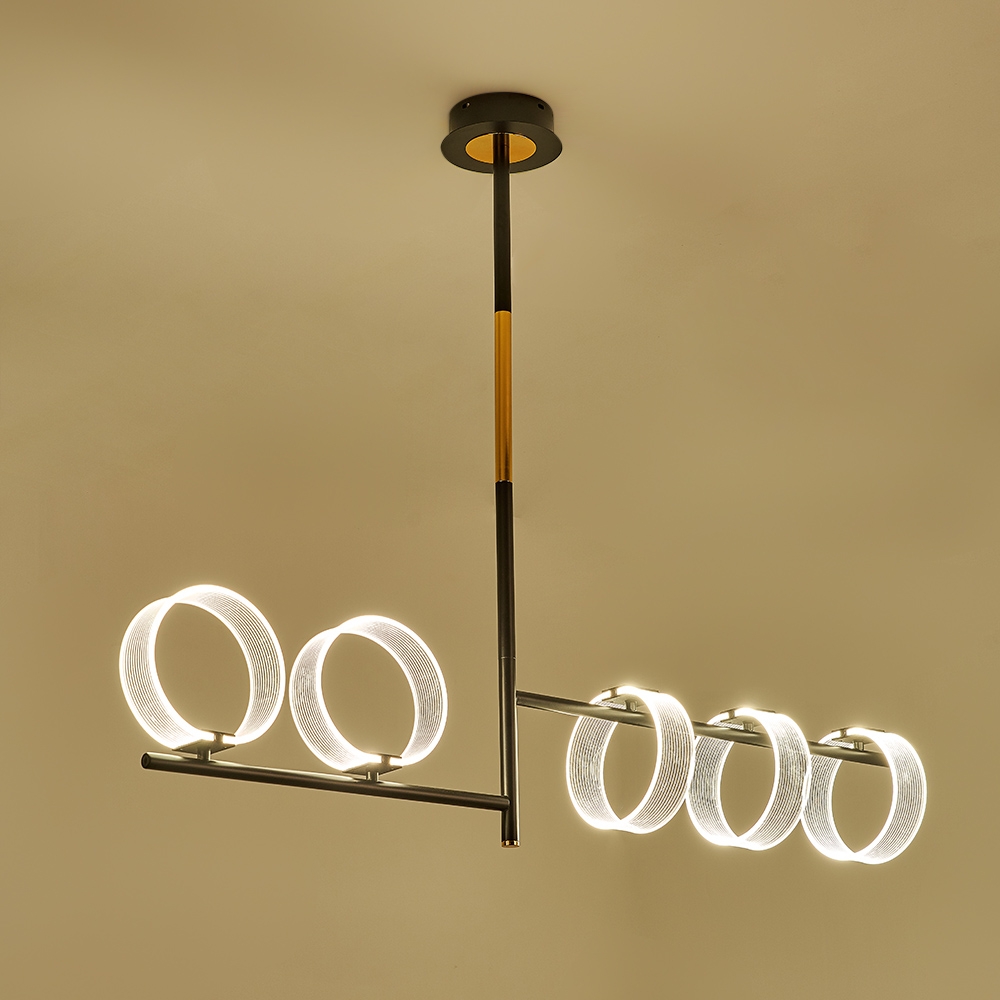 Linear LED Acrylic Island Pedant Light Black and Gold 5 Light Modern window image