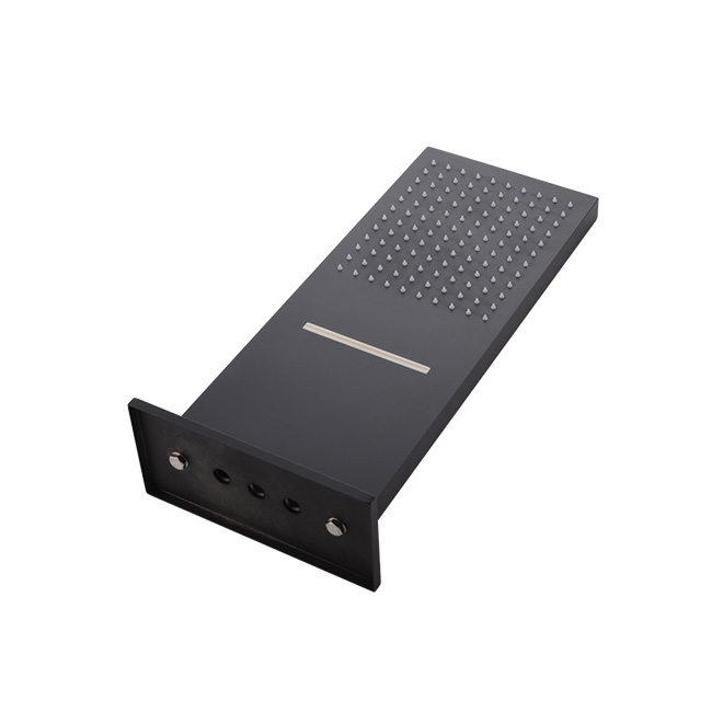 Modern Style Matte Black Wall Mounted Rain & Waterfall Shower System with Slide Bar Hand Shower Solid Brass window image