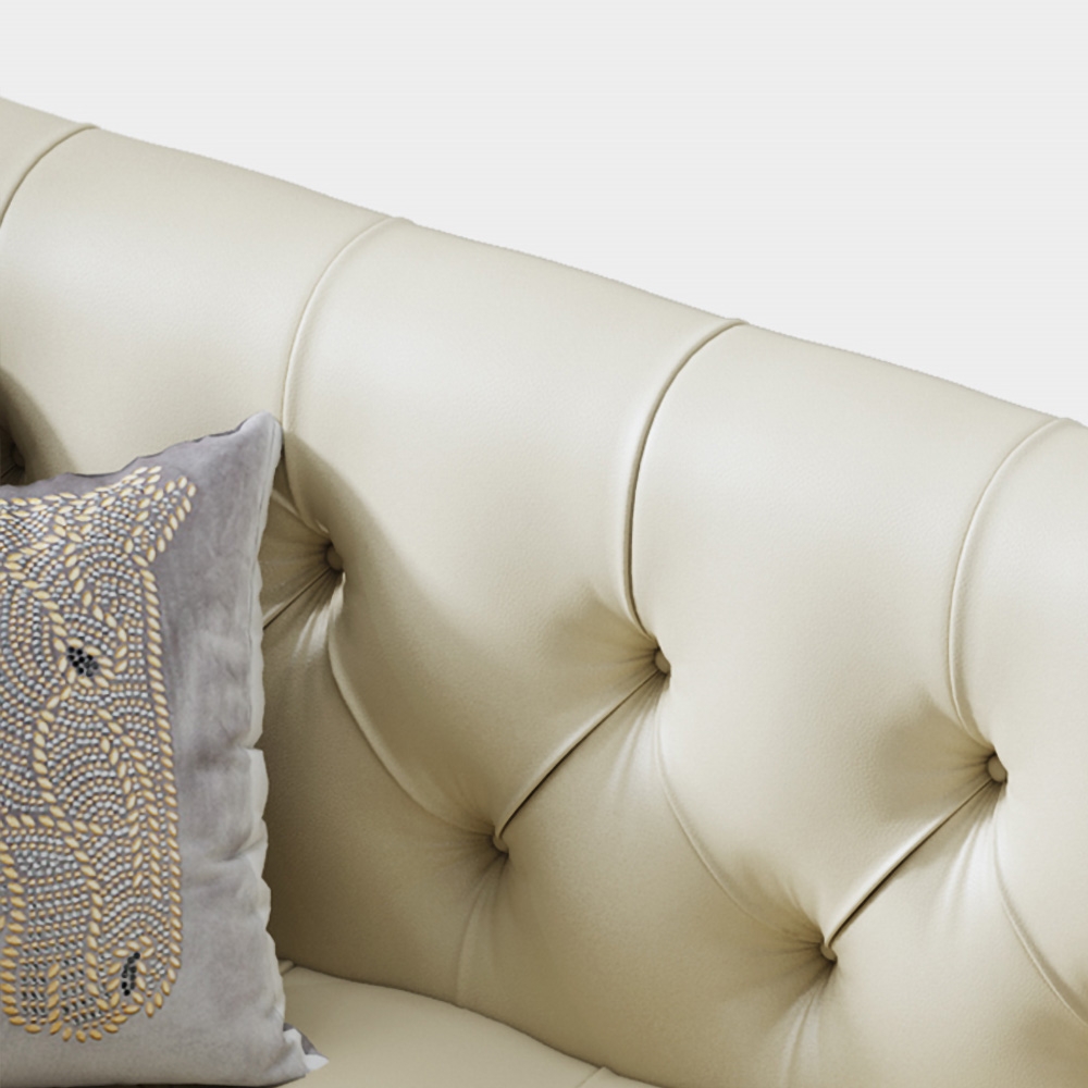 66" Beige Tufted Chesterfield Sofa Microfiber Leather Upholstered 2 Seater window image